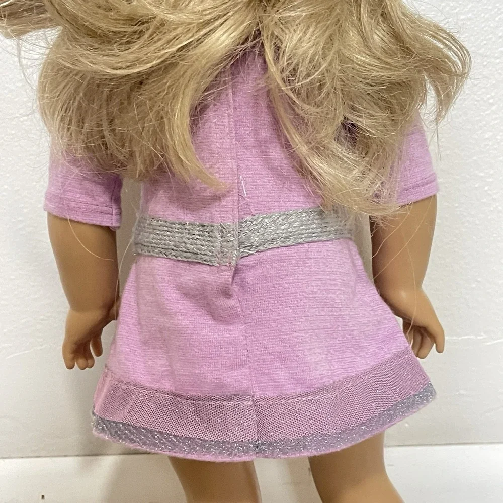 American Girl Doll Just Like You Truly Me‎ 2014 Blonde Blue Eyes Earrings Dress